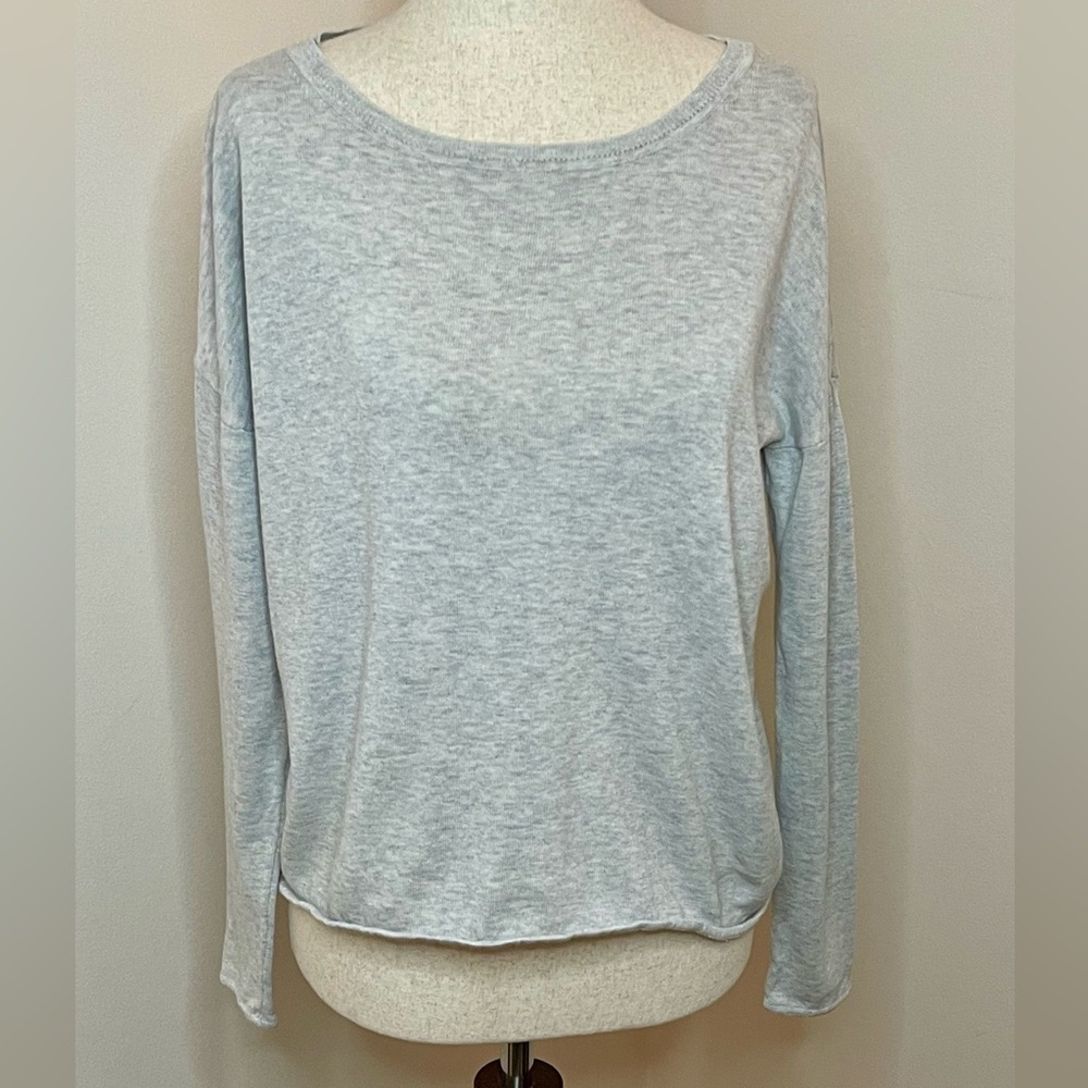 Garnet Hill XS Silk Cotton Knit Sweater Light Gray Long Sleeve